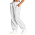 thumbnail image 5 of ZHYou No Boundarie Fleece Sweatpants for Women Casual Soft Stretch High Waist Cuffed Leg Loose Fall Winter Pants with Pockets,White,Size 2XL, 5 of 7