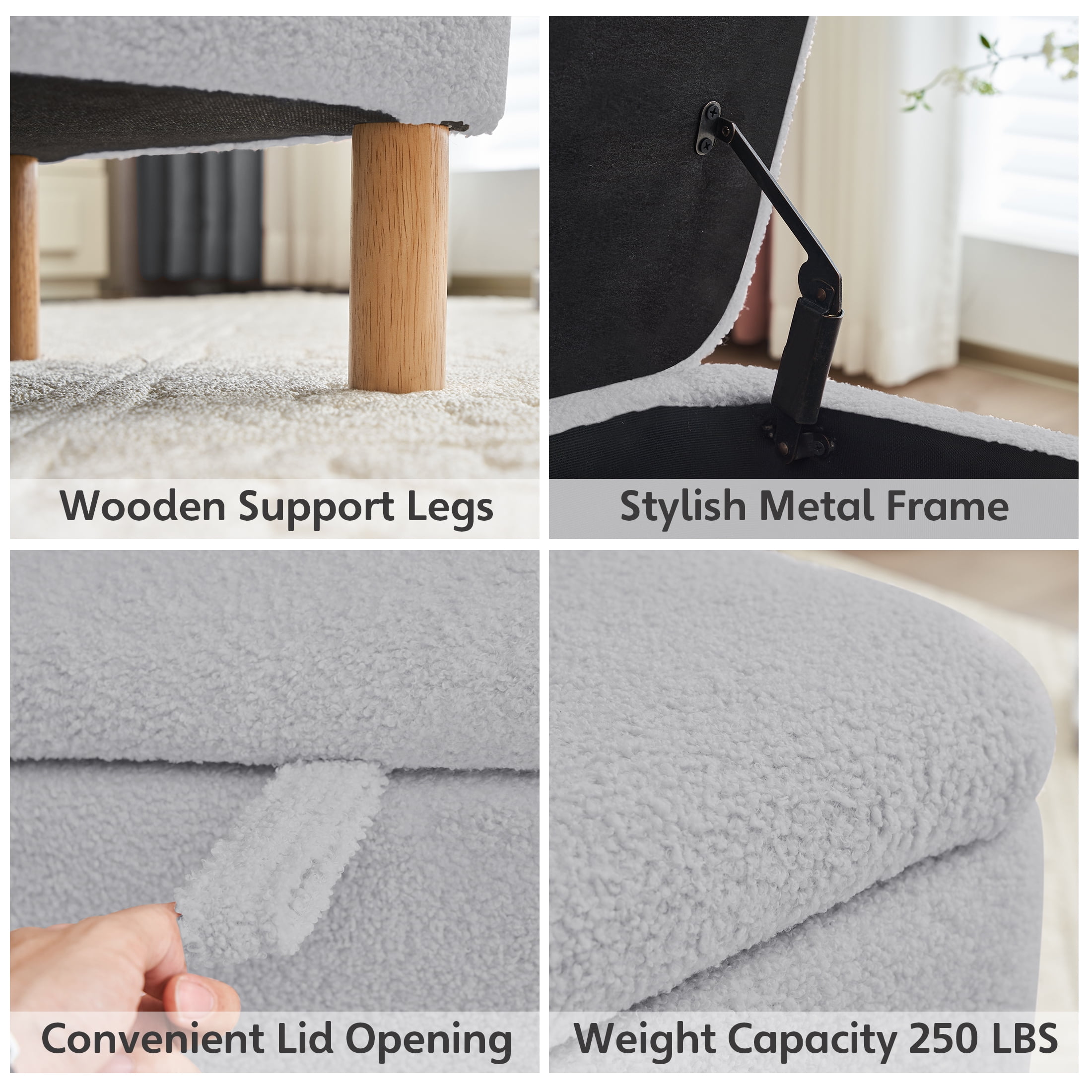 Comfort Stretch 39.3" Length Storage Ottoman Bench for Living Room,Gray Bedroom Bench with Entryway Storage Rectangular Boucle Foot Rest Stool Padded Seat