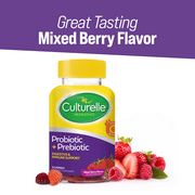 Culturelle Probiotics Digestive and Immune Support Daily Gummies Supplement, Prebiotic + Probiotics for Adults, Mixed Berry Flavor, 52 Count