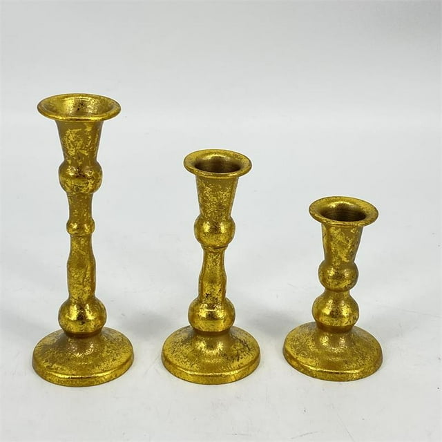 Candlestick Candle Holder Gold Candlesticks for Shabbat Candles Set of 3, Decorative Metal Candlestick, Vintage Candle Holder Table Decoration for Wedding Living Room Shabbat Table, S+M