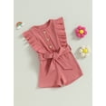 thumbnail image 3 of Biekopu Infant Baby Girl Summer Jumpsuit,Solid Color Ruffled Sleeveless Button Romper Shorts with Belt, 3 of 8