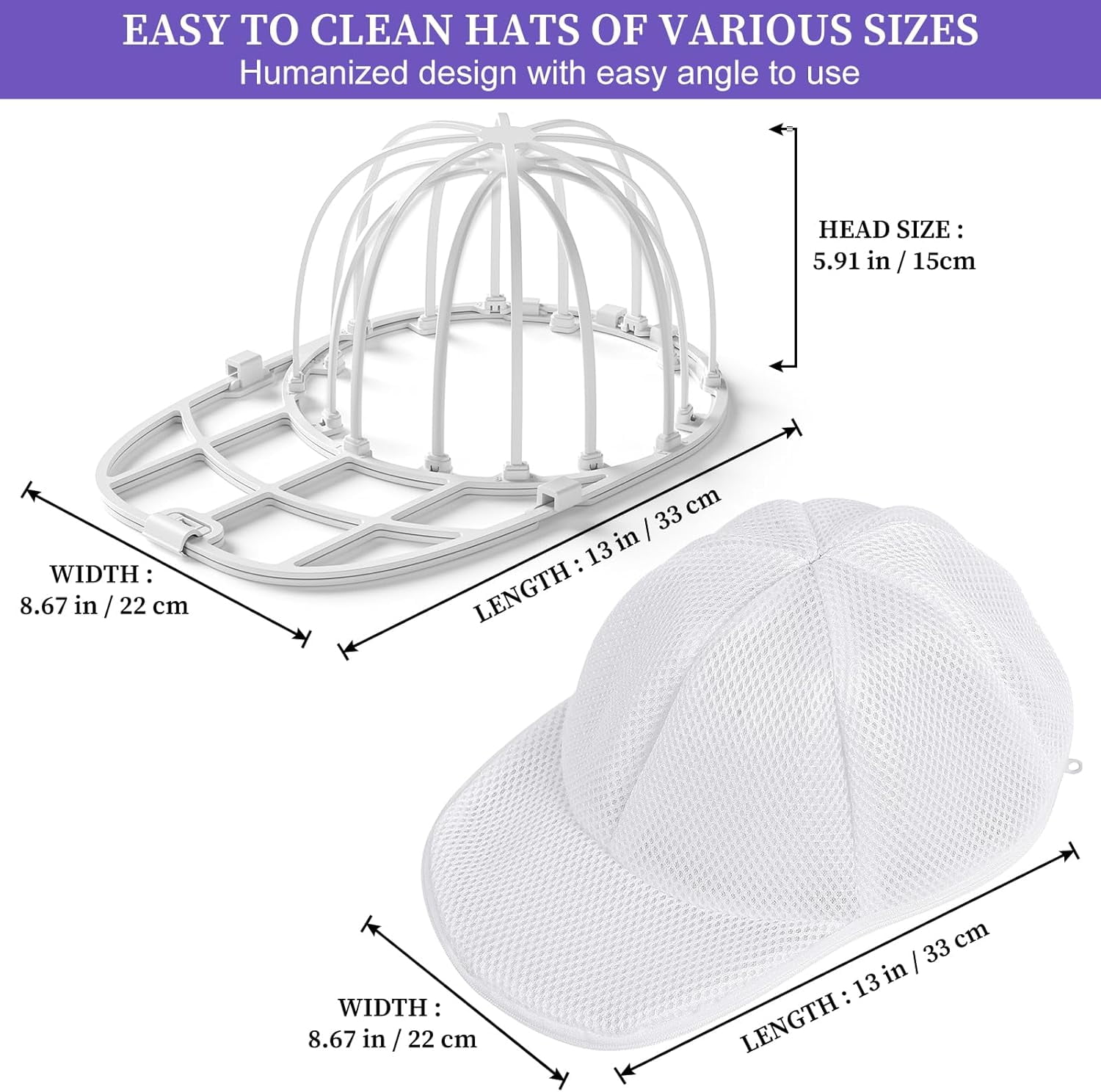 2 Pack Hat Washer for Washing Machine, Cap Washing Protector Holder Fit for Adult and Kid's Ball Caps