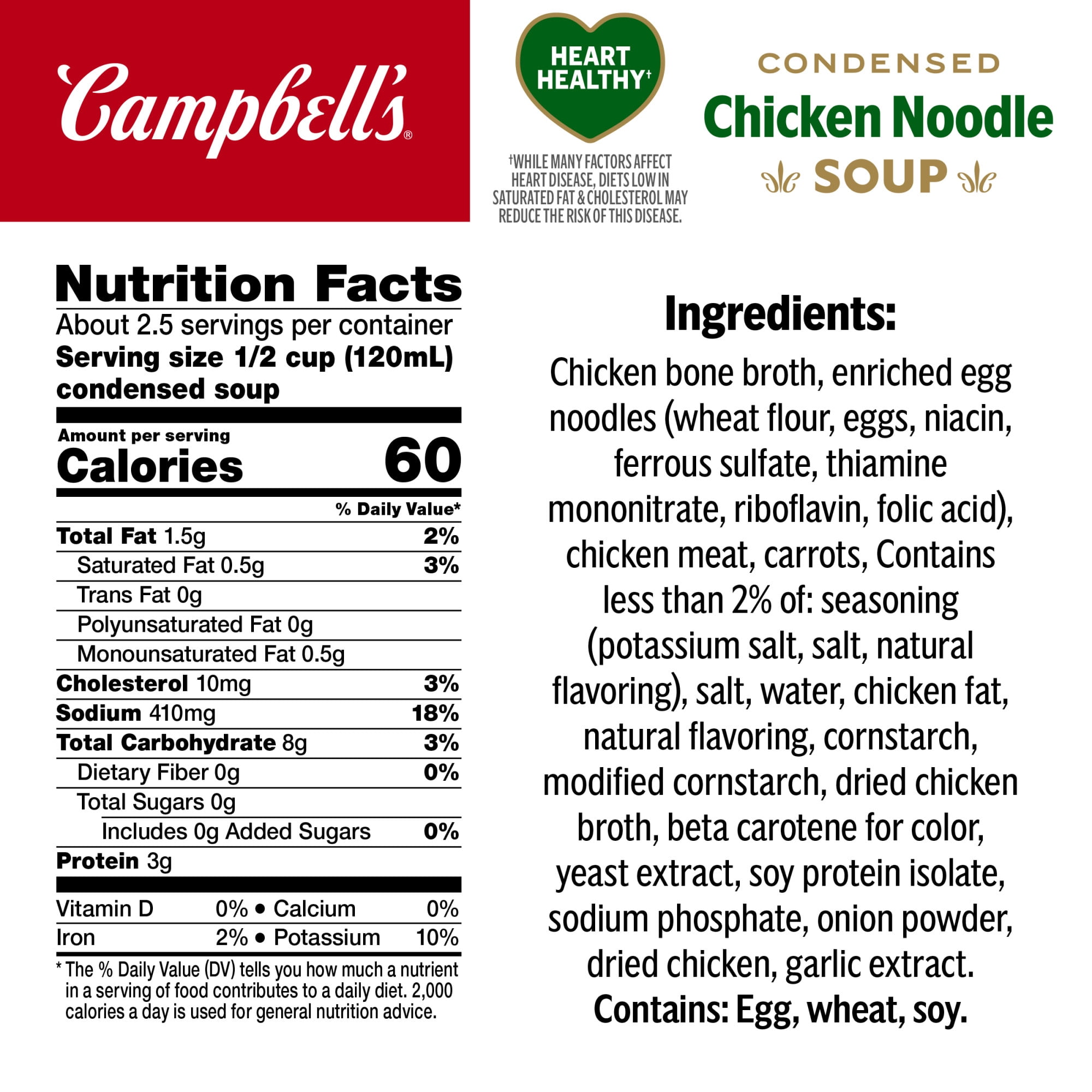 (12 pack) Campbell’s Condensed Heart Healthy Chicken Noodle Soup, 10.75 oz Can