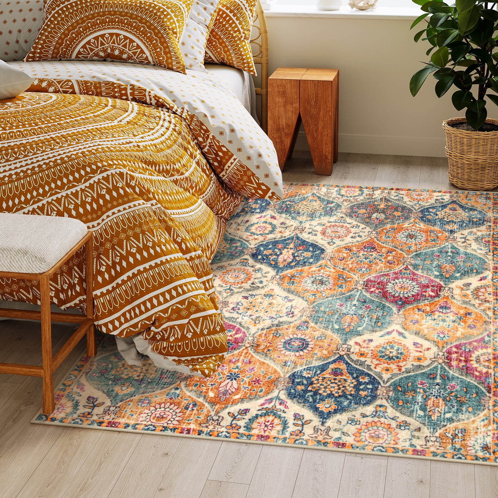 Moynesa 5'x7' Area Rug for Living Room Indoor Non-Slip Moroccan Trellis Washable Mat Large Oriental Accent Throw Rug for Kitchen Entryway Bathroom Bedroom Office Carpet,Cream