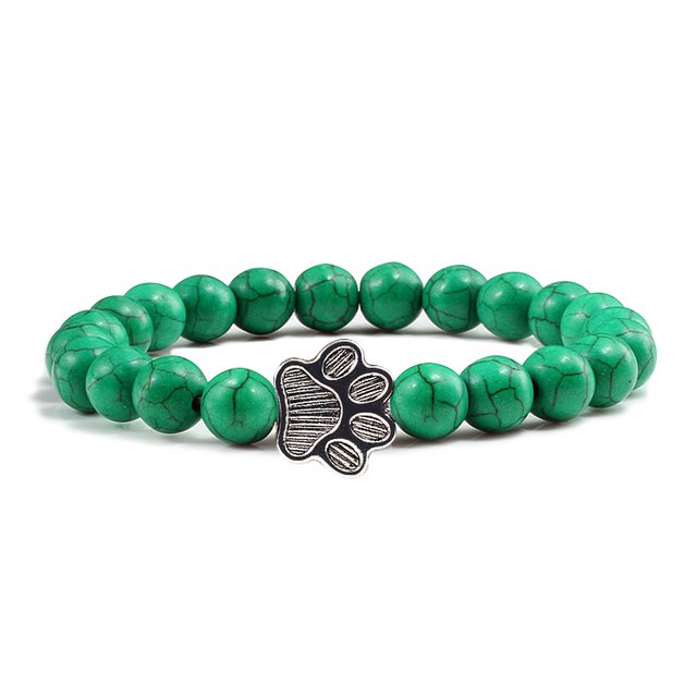 Pulsera con abalorio con estampado de pata de piedra volcánica de Lava negra mate Natural, joyería para amantes de los perros y gatos conmemorativos para mascotas, pulseras, regalos oso de fresa Hogar