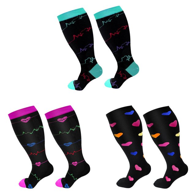 HLONK Plus Size Compression Socks Plus Size Compression Socks for Women and Men M-edical Extra Wide Calf Compression Nylon Socks