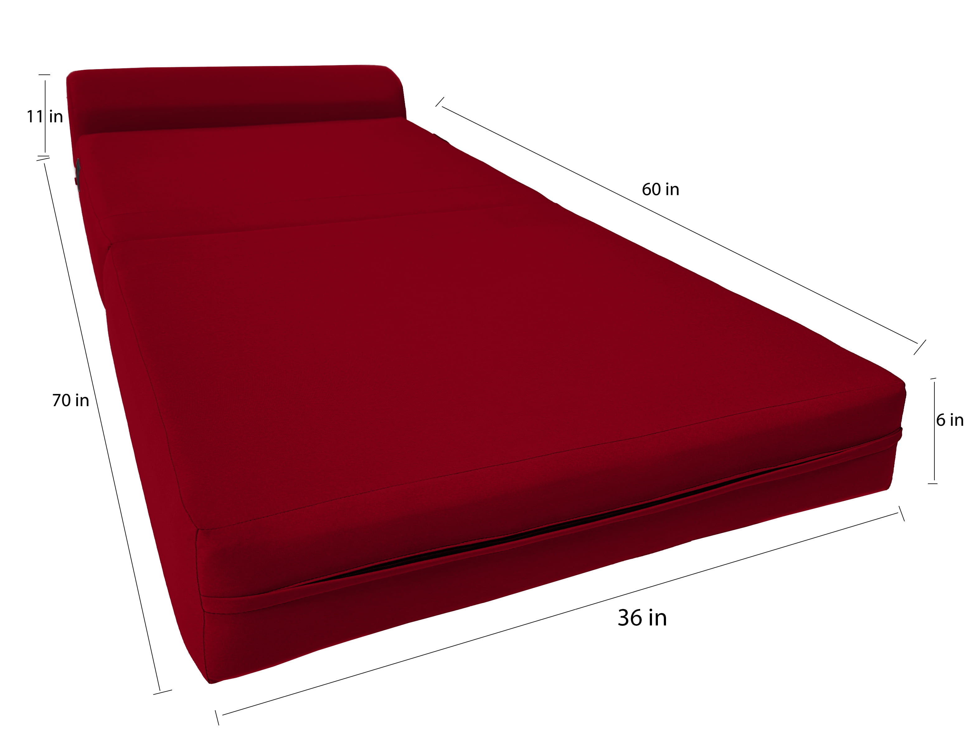 Red Sleeper Chair Folding Foam Beds, Portable Studio Sofa Guest Bed, 6 x 36 x 70