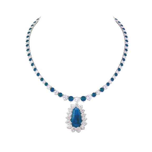 7.0 CT PEAR Shape Sapphire & Diamond Necklace,Silver Necklace,Sapphire Wedding Necklace,14k Gold Plated Over Necklace,Valentine Gift For Her