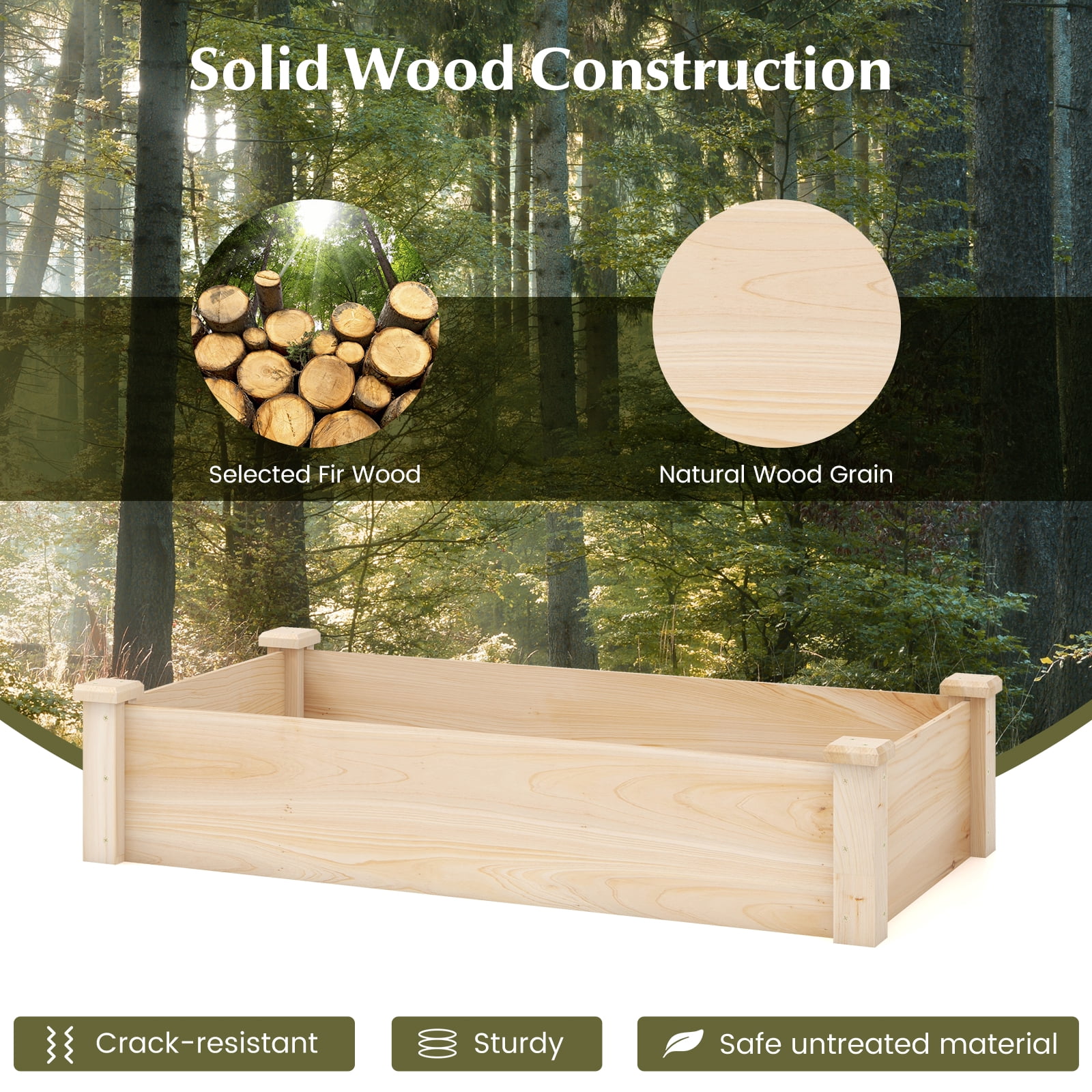 Topbuy Wooden Raised Garden Bed Rectangular Planter Box for Vegetables Fruits Flowers Herbs Outdoor Elevated Planting Bed for Garden