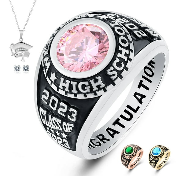 Ccjcinata Customized Sterling Silver High School and College Class Ring pride ring graduation rings for men Classic Collection Fully Personalized (Sterling Silver - Platinium)…