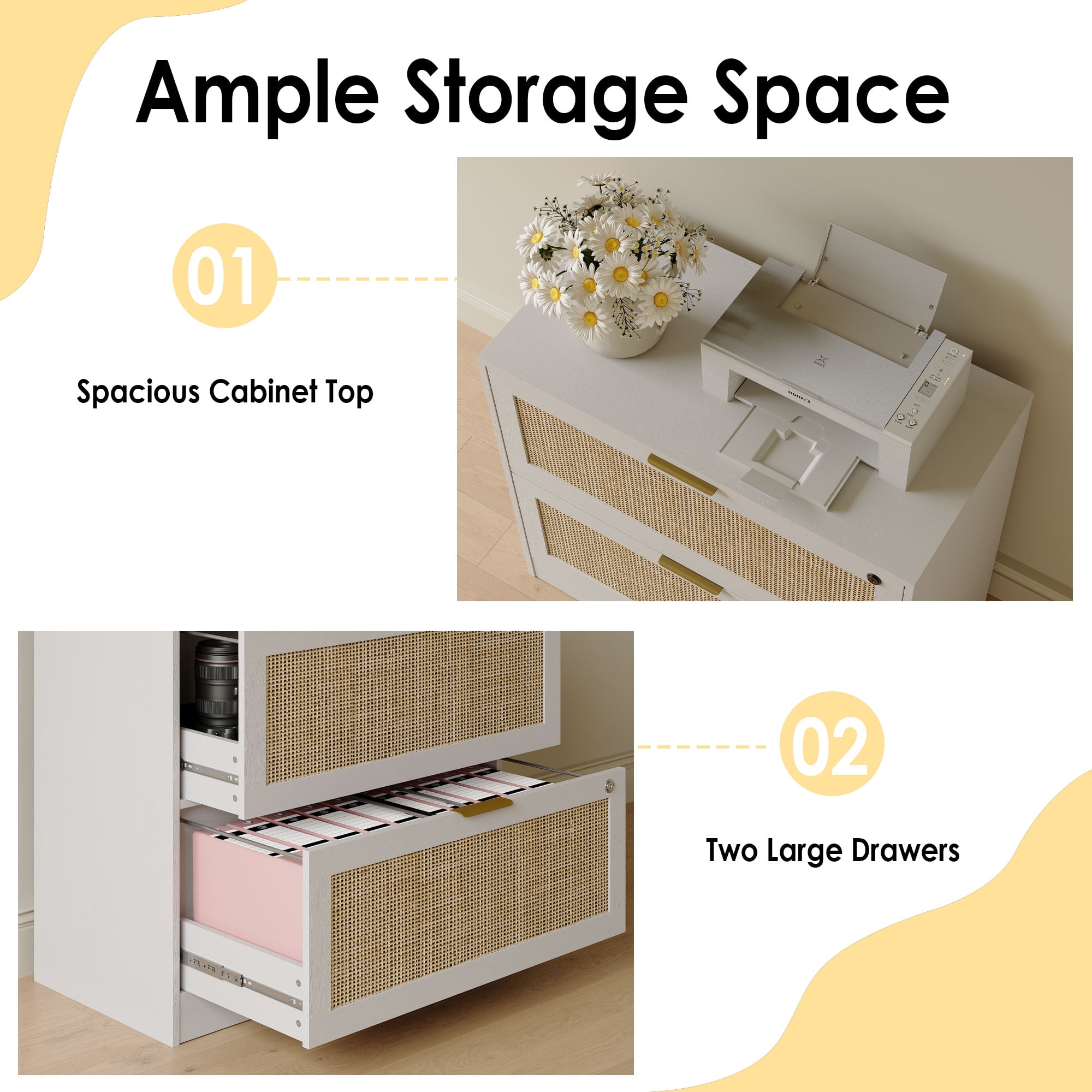 Coewske 2PCS 2-Drawer File Cabinet Lateral Filing Cabinet Printer Stand w/ Lock Home Office White