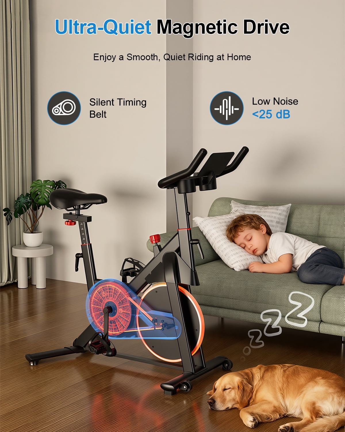 Superun Exercise Bike, Stationary Bikes for Home with Brake Pad, Low Noise  Bike with 300LBS Weight Capacity, Indoor Cycling for Home Gym with Pad Mount LCD Monitor and Cup Holder