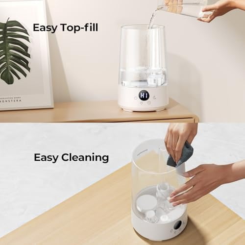 Humidifiers for Bedroom Home, 3.6 L Cool Mist Top-Fill 34H Super Long Time, Quiet 23dB, Baby Humidifier, Oil Diffuser for Large Room, House, Plant, Nursery, BPA FREE, Ultrasonic (Transparent)