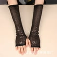 thumbnail image 2 of Women's Sparkly Fishnet Gloves, Long Mesh Arm Sleeve Open Finger Gloves for Halloween Party Wedding, Evening Glam Gloves and Masquerade Accessory - Black, 2 of 4