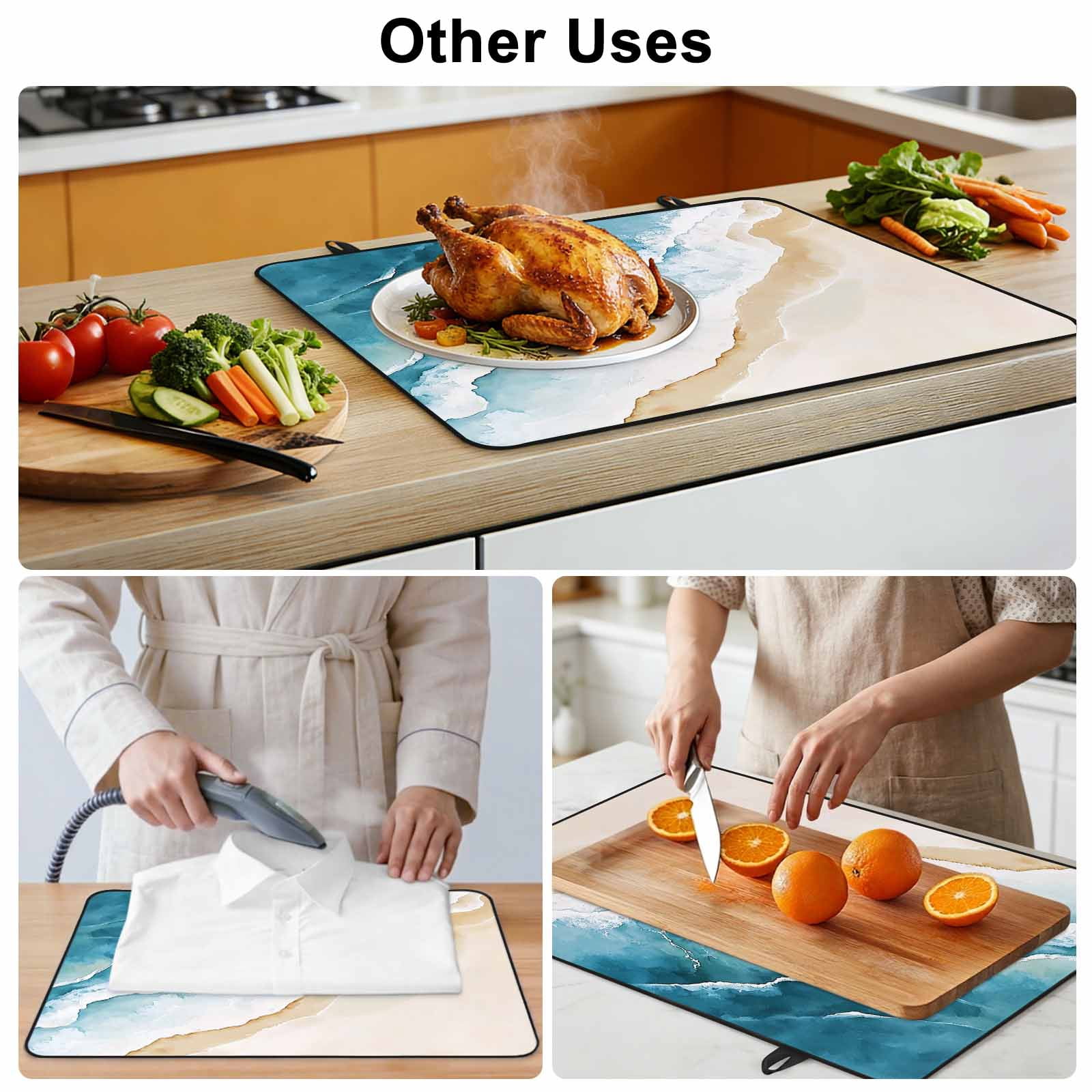Blue Teal Beach Coastal Stove Top Cover for Electric Stove, Heat-proof & Non Slip Glass Top Stove Cover Protector, Summer Nautical Seaside Ocean Kitchen Flat Cooktop Rubber Mat 24x21 Inches