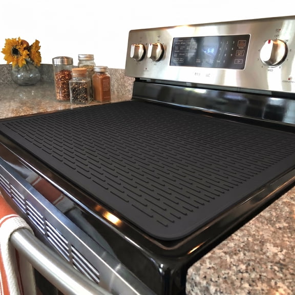 YUHFERA Stove Top Cover for Electric Stove - Silicone Stove Mat for Glass Top, Glass Cooktop Protector, XL Dish Drying Mats For Kitchen,Oven Covers for Electric Stove (Black,28 x 20)