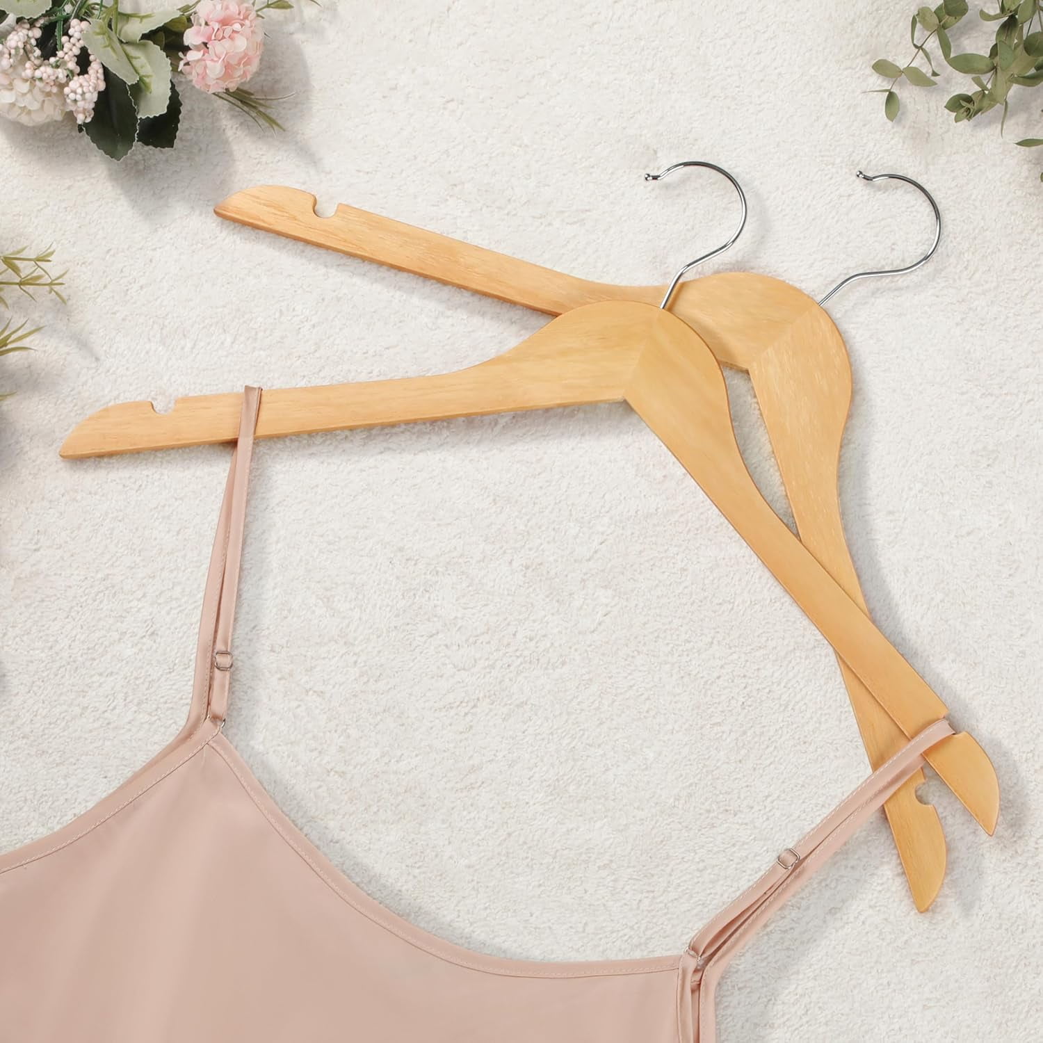 Wooden Hangers 48 Pack, 0.28-inch Slim & Durable Clothes Hangers Space Saving, Natural Wood Hanger with 360°Swivel Hook and Non-Slip Shoulder Notches for Coat,Shirt,Camisole,Dress