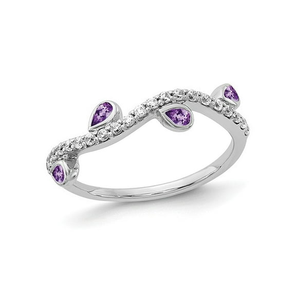 2/3 Carat (Ctw) Amethyst Vine Wedding Band Ring in 14K White Gold with 1/5 Carat (Ctw) Diamonds