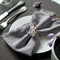 

Handmade Cloth Napkins 100% Cotton Napkins with Fringe，Delicate Handmade Cloth Napkins for Dinners Parties Weddings and More，18 x 18 Inch Set of 6 - Grey(Gray)