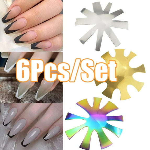 Cheers.US 6Pcs French Smile Line Cutter, Stainless Steel Tool Kit Nail Cutter French Nails Acrylic Pro Tips Manicure Edge Trimmer for Nail Design Painting