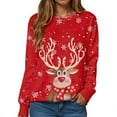 thumbnail image 2 of Womens Sweatshirts Christmas Cute Long Sleeve Reindeer Print Crewneck Pullover Sweatshirt Graphic Winter Loose Casual Xmas Women's Sweatshirt Red L, 2 of 6