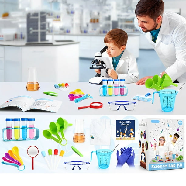 28 piezas Kit de experimentos de ciencia para niños con bata de laboratorio Kit de experimentos de ciencia hecho a mano DIY STEM Aprendizaje educativo Herramientas científicas Disfraz de científico Ju