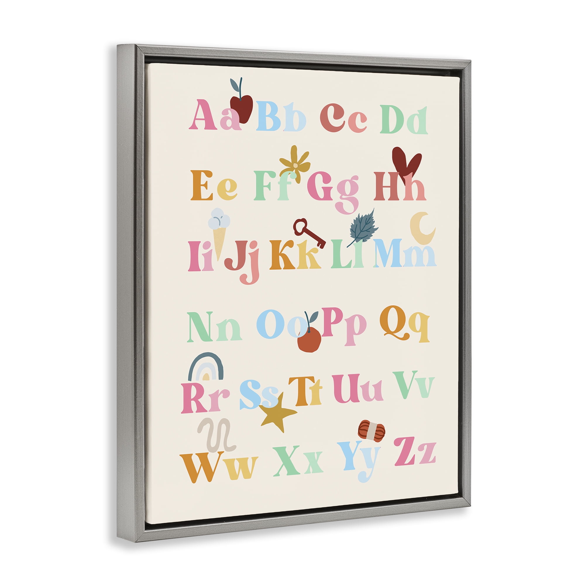 Stupell Industries Fun Alphabet Chart Novelty Painting Gray Floater Framed Art Print Wall Art, 25 x 31