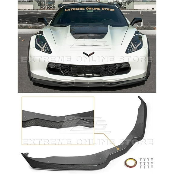 Replacement For 2014-Present Chevrolet Corvette C7 | Z06 Z07 Stage 2 Style Front Bumper Lower Lip Splitter ( ABS Plastic - Hydro-Dipped Carbon Fiber )