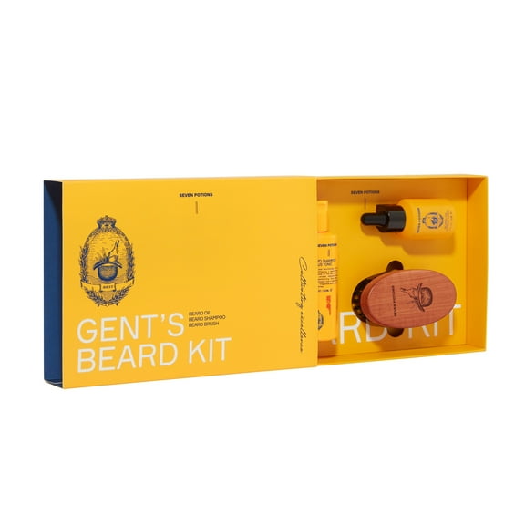 Seven Potions Beard Grooming Set — Contains Beard Shampoo 3.4fl oz, Beard Oil 1fl oz and Beard Brush — The Ultimate Beard Care Kit or Gift for Men — Citrus Tonic Scent