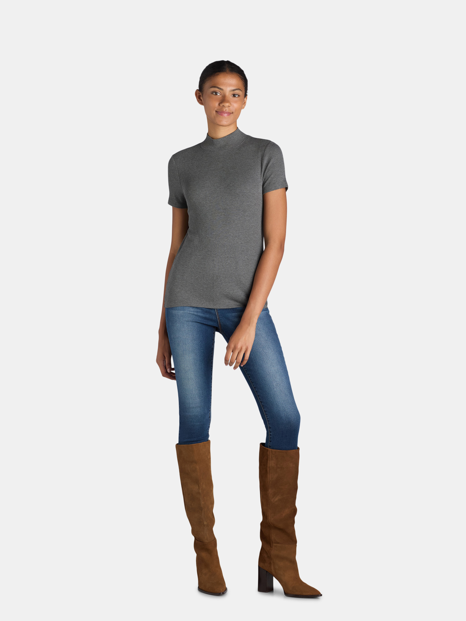 Time and Tru Women's Mock Neck Top with Short Sleeves, 2-Pack, Sizes XS-XXXL