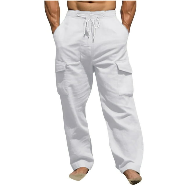 Mens Pants, Mens Solid Color Drawstring Fashionable Casual Pants Full Length Pants