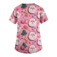 thumbnail image 3 of Dwellite Christmas Scrubs Tops for Women Plus Size Stretchy Short Sleeve V Neck Snowman Printed Nurse Scrub Medical Uniform Pink 4XL, 3 of 4