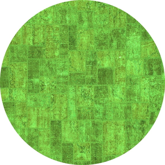 Ahgly Company Indoor Round Patchwork Green Transitional Area Rugs, 4' Round
