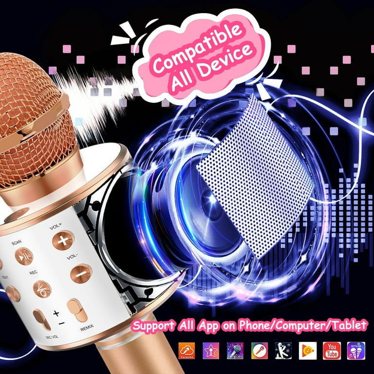 Alversun Wireless Karaoke Microphone for Kids, Bluetooth Karaoke Microphone  Portable Handheld Singing Karaoke Mic Speaker 3 4 5 6 7 Years Old Toys
