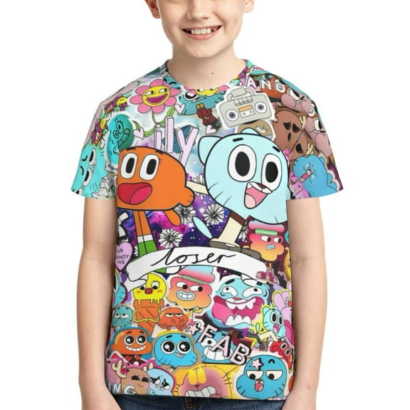 Kids 3D Graphic Amazing World of Gumball T-Shirts, Novelty Shirts Crewneck Short Sleeve Tees for Youth Boys Girls
