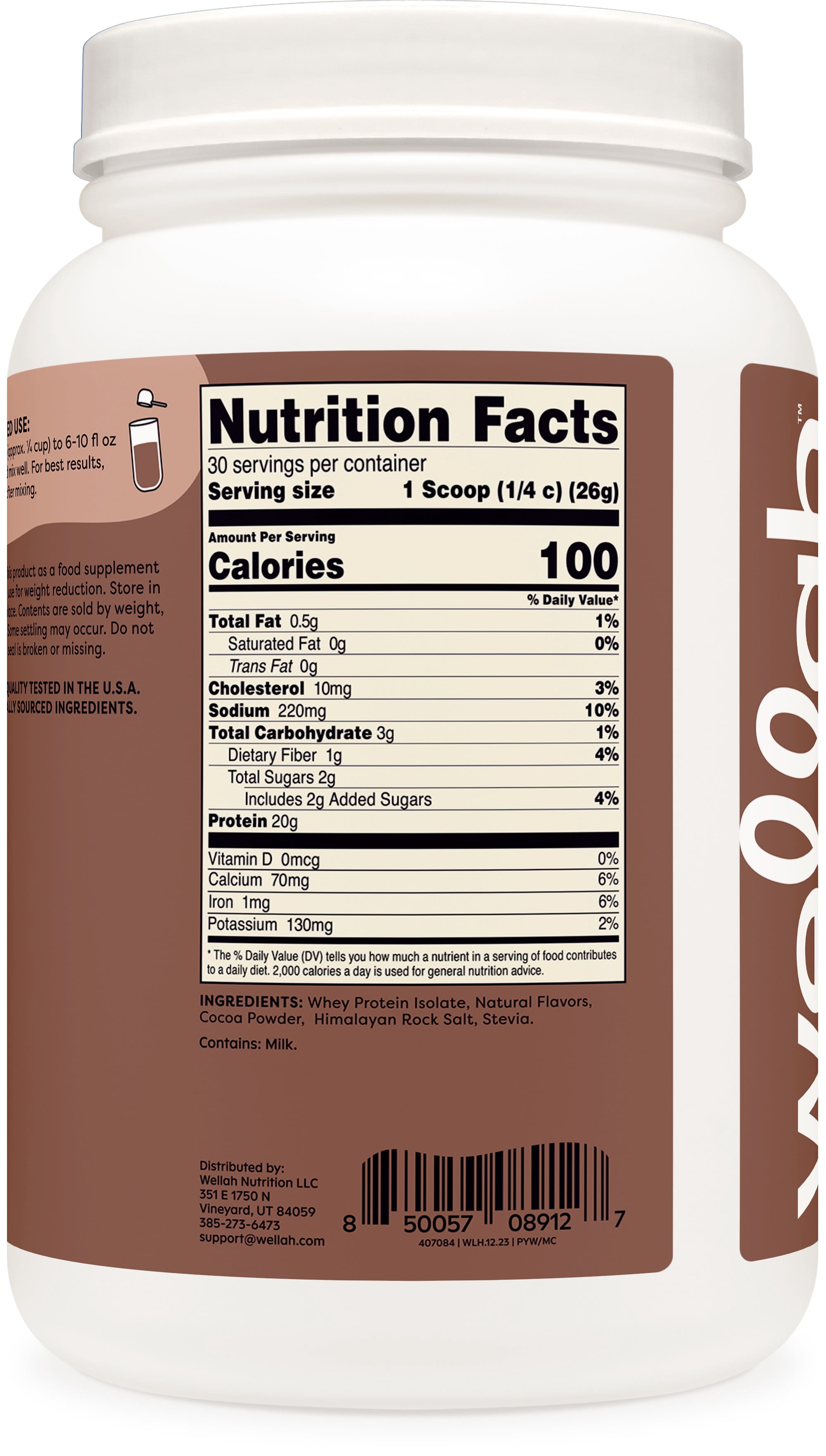 Wellah Your Whey (30 Servings, Milk Chocolate Flavor) - Whey Protein Isolate Protein