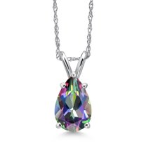 Gem Stone King 14K White Gold Green Mystic Topaz Pendant Necklace for Women | 1.60 Cttw | Gemstone November Birthstone | Pear Shape 9X6MM | With 18 inch Chain