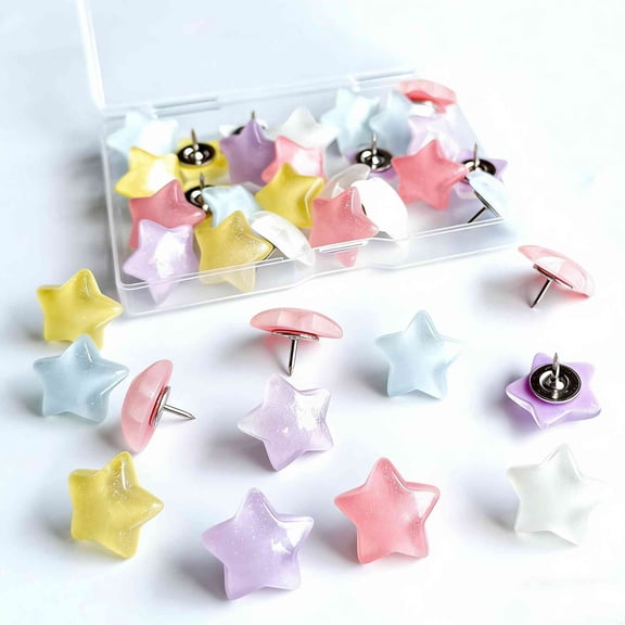25Pcs Thumb Tacks, 0.8" Decorative Push Pins and Tacks for Bulletin Board, Star-Shaped Thumbtacks, Ideal Desk Accessories for Office Decor,Home (Luminous Star)