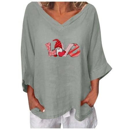 

QYZEU Womans Clothes Under Scrub Women Long Sleeve Shirts Women Autumn Winter Valentine Cotton Heart Print V-Neck Sweatshirt Long Sleeved Loose Sweater Top Blouse