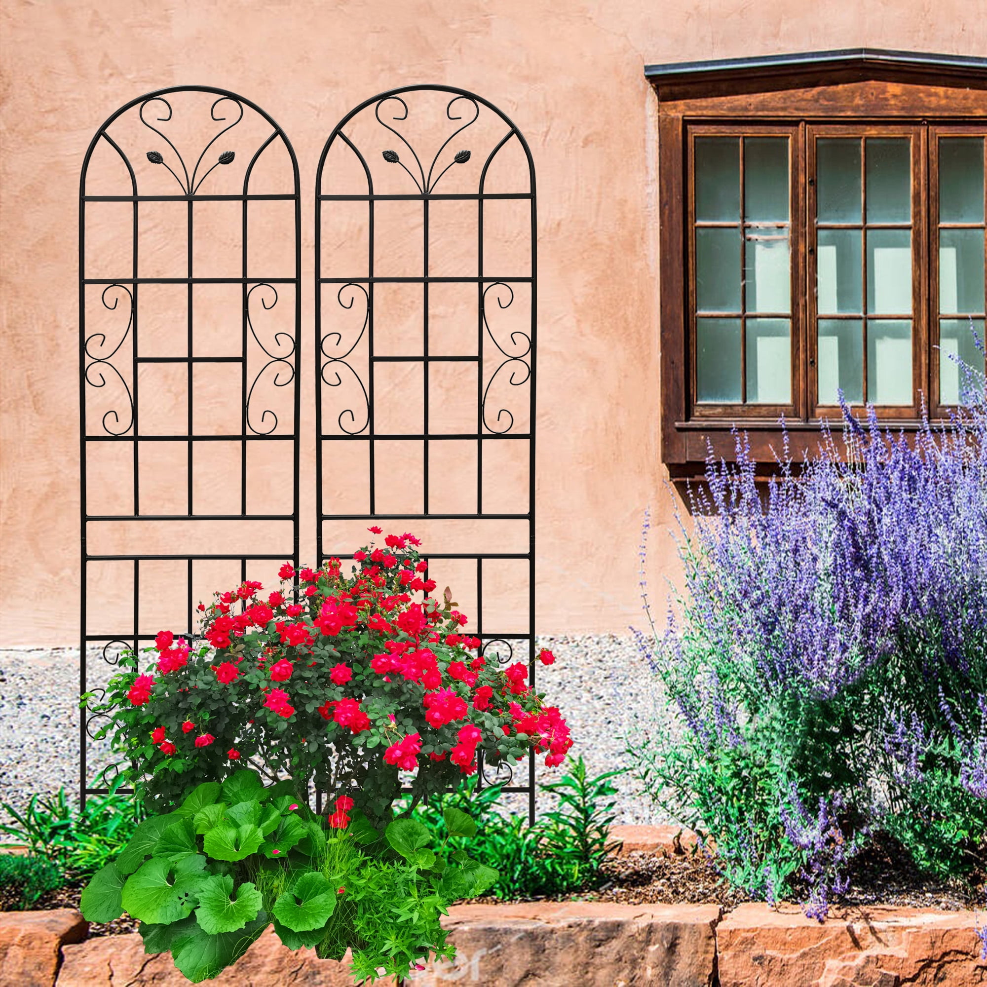 Yoneston 4 Pack 86.7"x19.7" Metal Garden Trellis, Decorative Arched Trellis for Climbing Plants, Metal Coating Anti-Rust and Sturdy for outdoor, Black