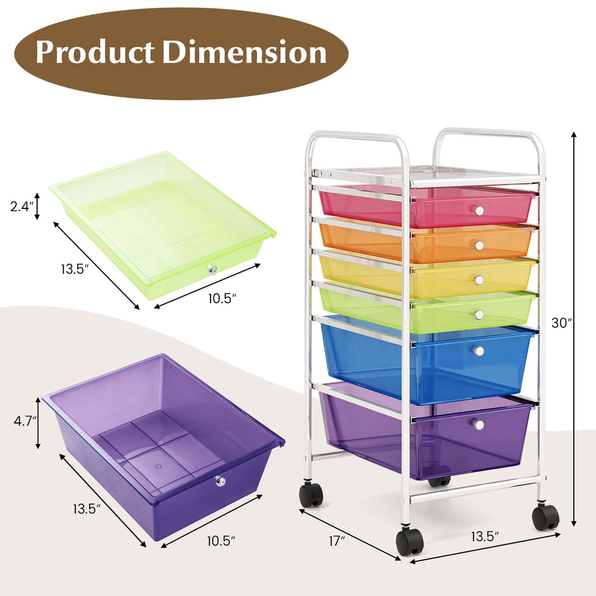 Costway 6 Drawer Rolling Storage Cart Tools Scrapbook Paper Office School Organizer Colorful