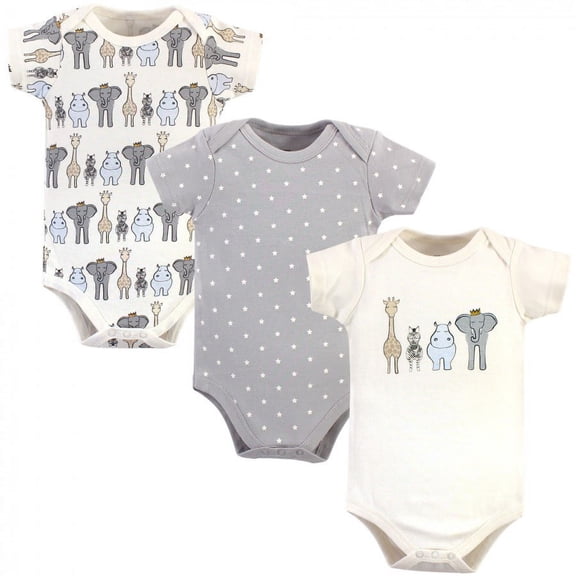 Hudson Baby Infant Boy Cotton Bodysuits 3pk, Royal Safari, 0-3 Months