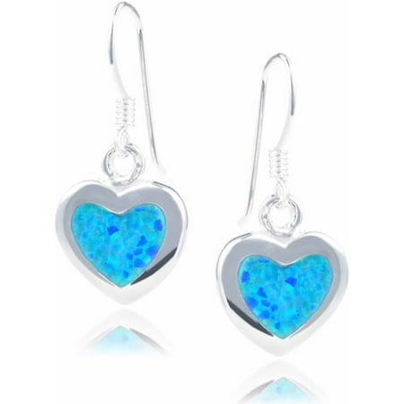 Brinley Co. Women's Opal Sterling Silver Heart Dangle Earrings, Blue
