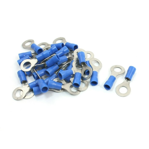 30Pcs Insulated Ring Terminal Cable Lugs Blue RV2-6 AWG 16-14