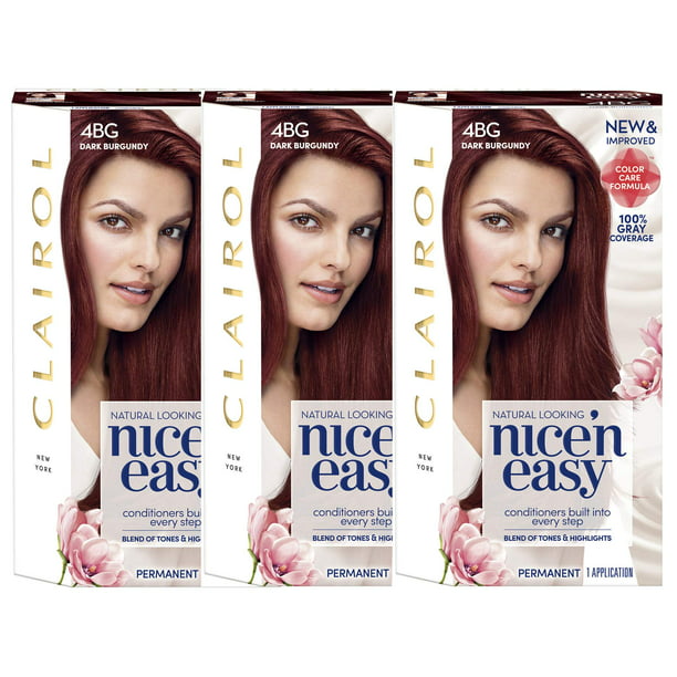 Clairol Nice 'n Easy Permanent Hair Color 4BG Dark Burgundy, 3 pack -  
