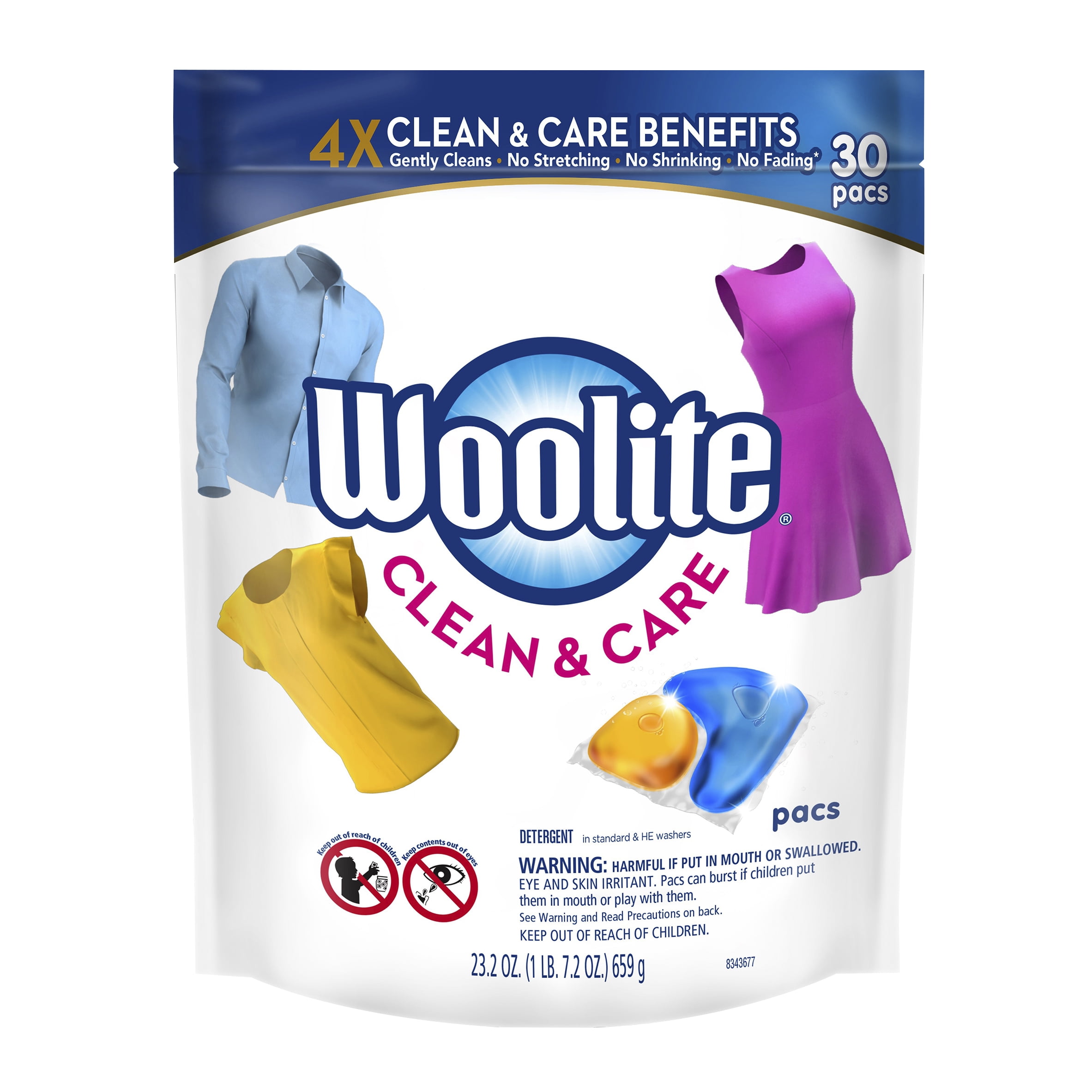 Woolite Clean & Care, 30ct Laundry Detergent Pacs, for Standard & HE Washers