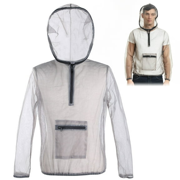 Anself Outdoor Ultralight Mesh Hooded Bug Jacket See-Through Protective Mesh, Sizes L/XL/XXL