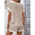thumbnail image 4 of Women'S Summer 2 Piece Sets Striped Short Sleeve T Shirts and Shorts Loungewear Matching Set Khaki S, 4 of 9