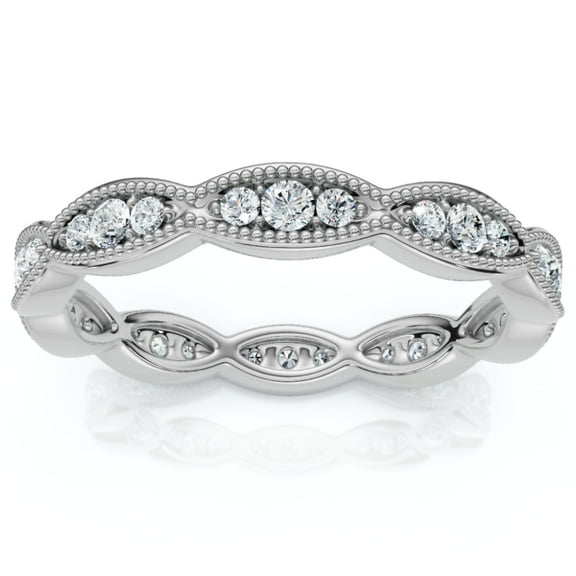 Pompeii 3/8ct Diamond Vintage Eternity Ring Stackable Womens Wedding Band 14k White Gold