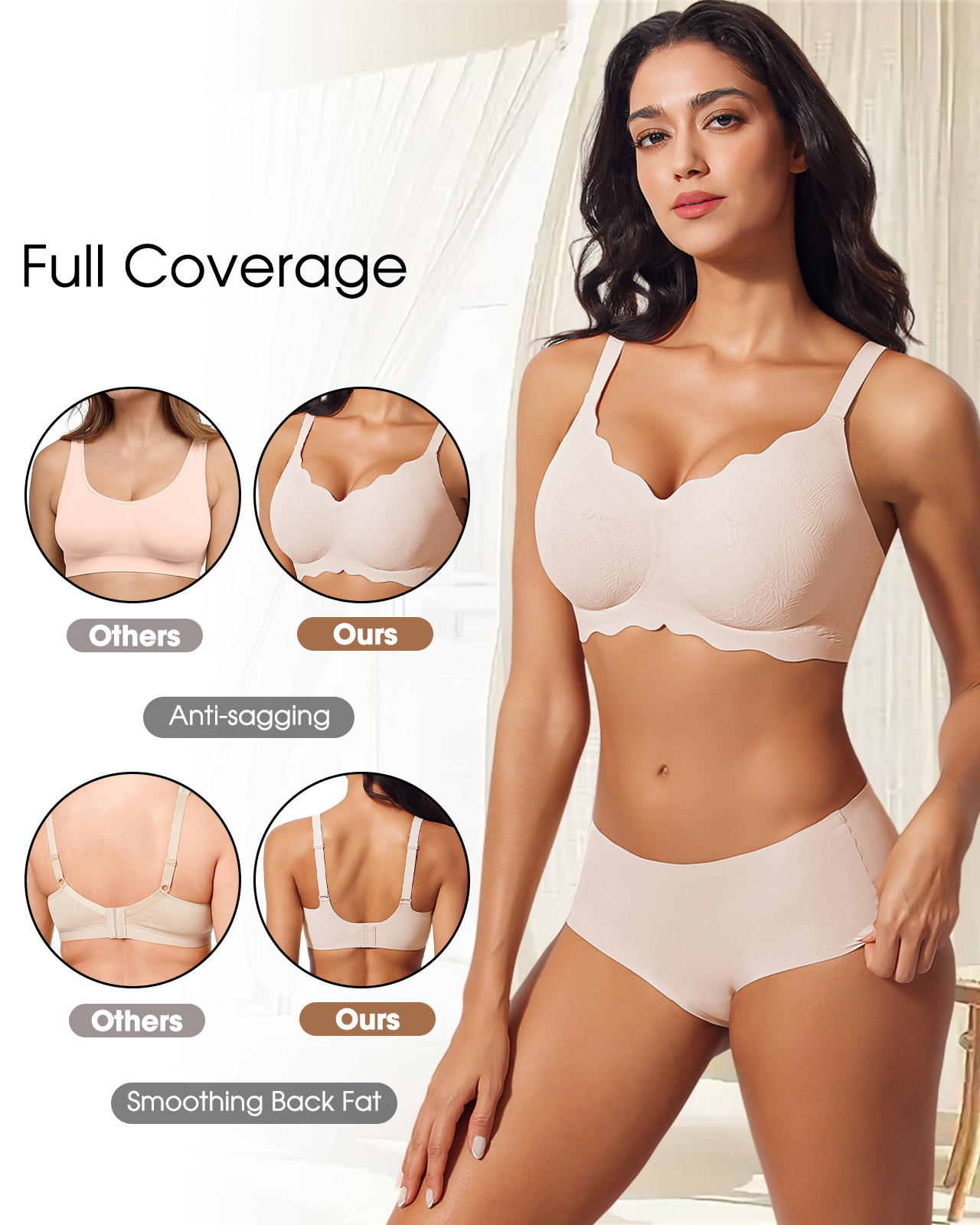 USEASY Seamless Bras for Women No Underwire Wireless Full Coverage Push Up Bralette Comfort Scalloped T-Shirt Bra